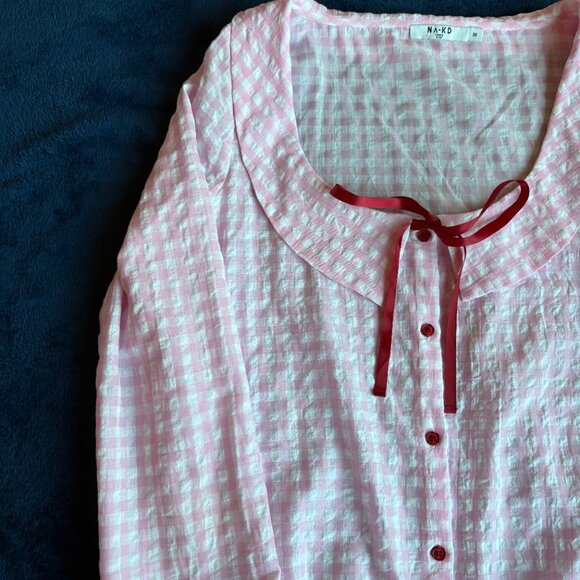 NA-KD Pink Gingham Long-Sleeved Blouse - Picture 4 of 6